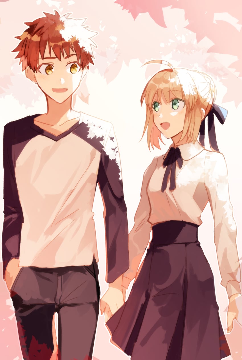 artoria pendragon, saber, and emiya shirou (fate and 1 more) drawn by yuu_(pixiv3042074)