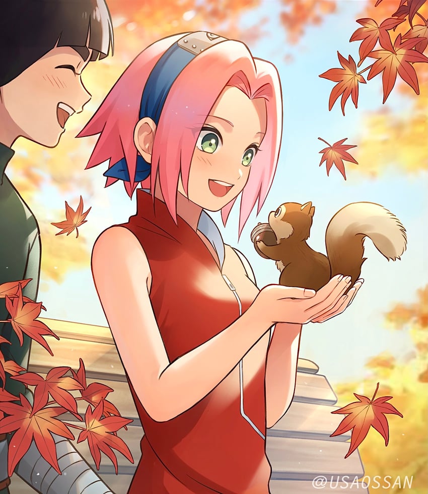 haruno sakura and rock lee (naruto) drawn by usao_(313131)