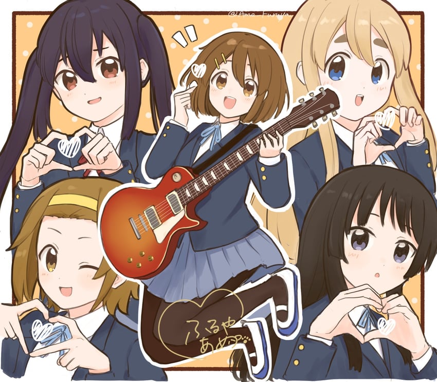 akiyama mio, nakano azusa, hirasawa yui, tainaka ritsu, and kotobuki tsumugi (k-on!) drawn by furuya_ame
