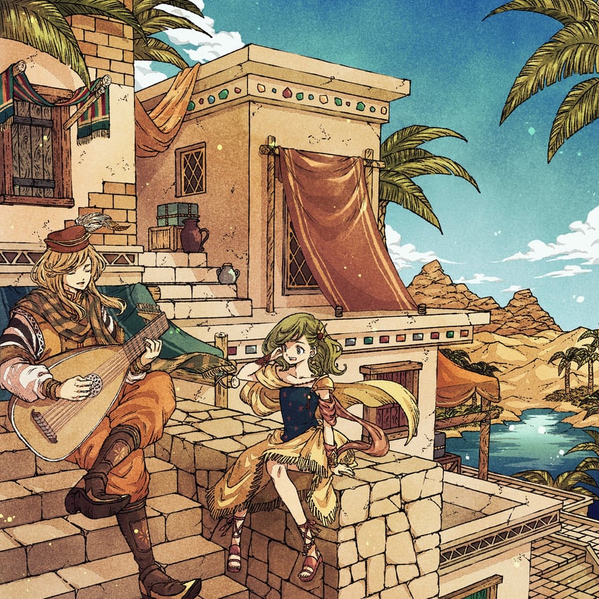 rydia, bard, and edward chris von muir (final fantasy and 1 more) drawn by toriga