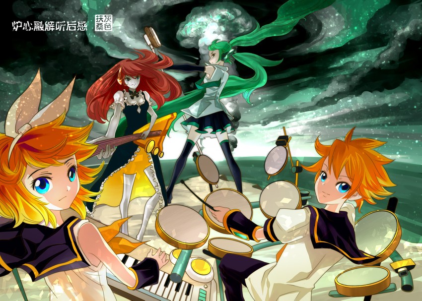 hatsune miku, kagamine rin, kagamine len, and megurine luka (vocaloid) drawn by grayfair
