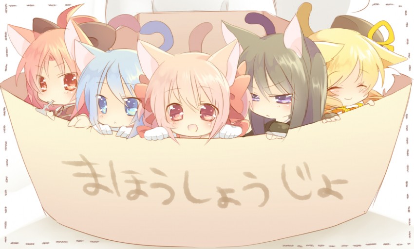 akemi homura, kaname madoka, miki sayaka, sakura kyoko, and tomoe mami (mahou shoujo madoka magica) drawn by nochita_shin