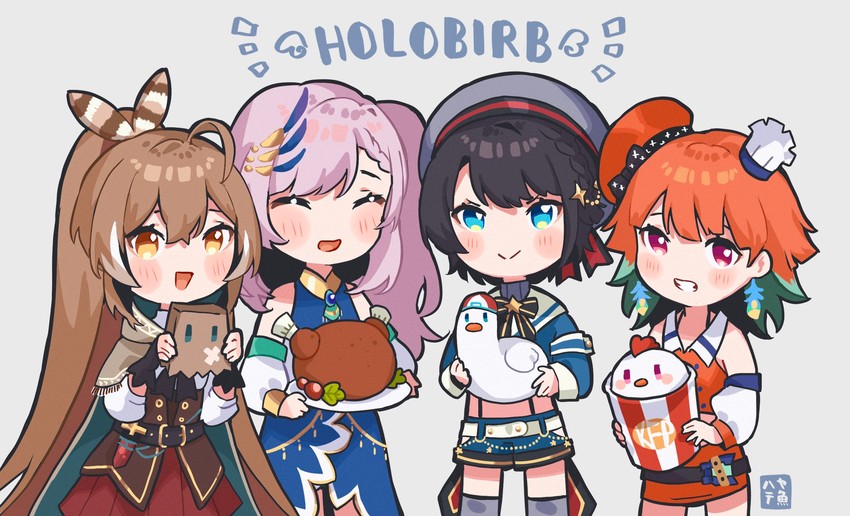 nanashi mumei, takanashi kiara, oozora subaru, pavolia reine, friend, and 1 more (hololive and 2 more) drawn by hayate_fish