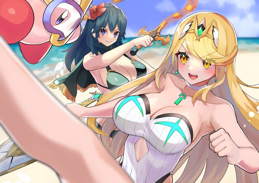 kirby, female byleth, and mythra (fire emblem and 6 more) drawn by katwo