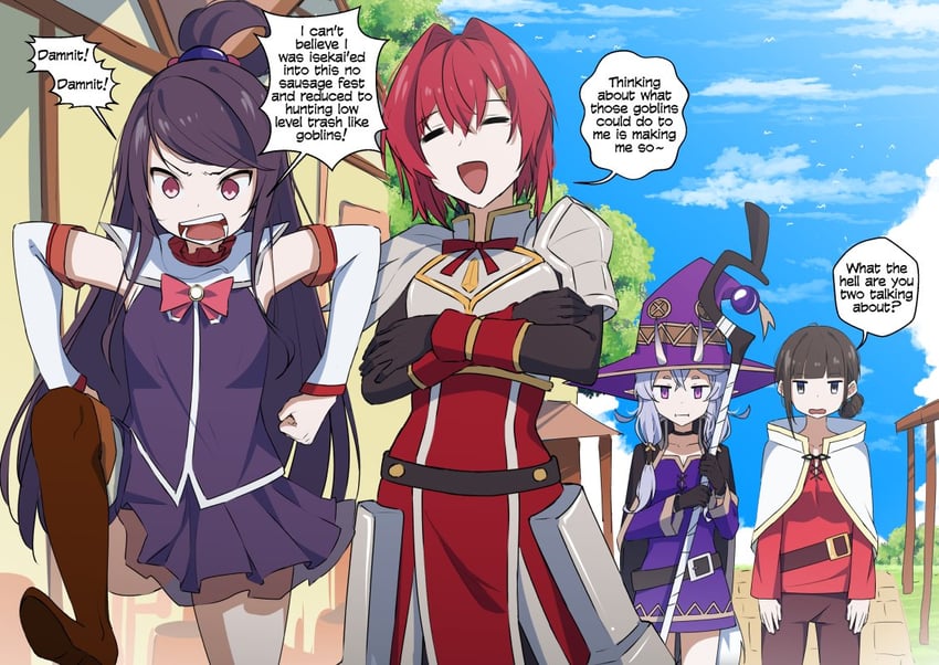 megumin, aqua, darkness, satou kazuma, ange katrina, and 3 more (nijisanji and 1 more) drawn by 53c_(ray_cordova) and deroops