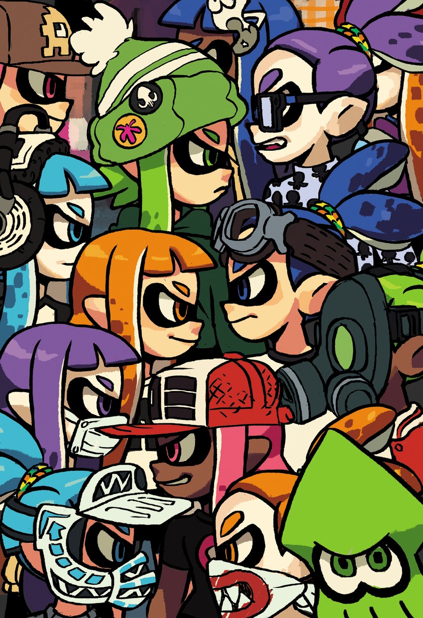 inkling player character, inkling girl, inkling boy, kaori, john, and 4 more (splatoon and 3 more) drawn by alex_ahad