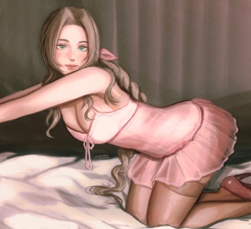 aerith gainsborough (final fantasy and 1 more) drawn by hanaflans