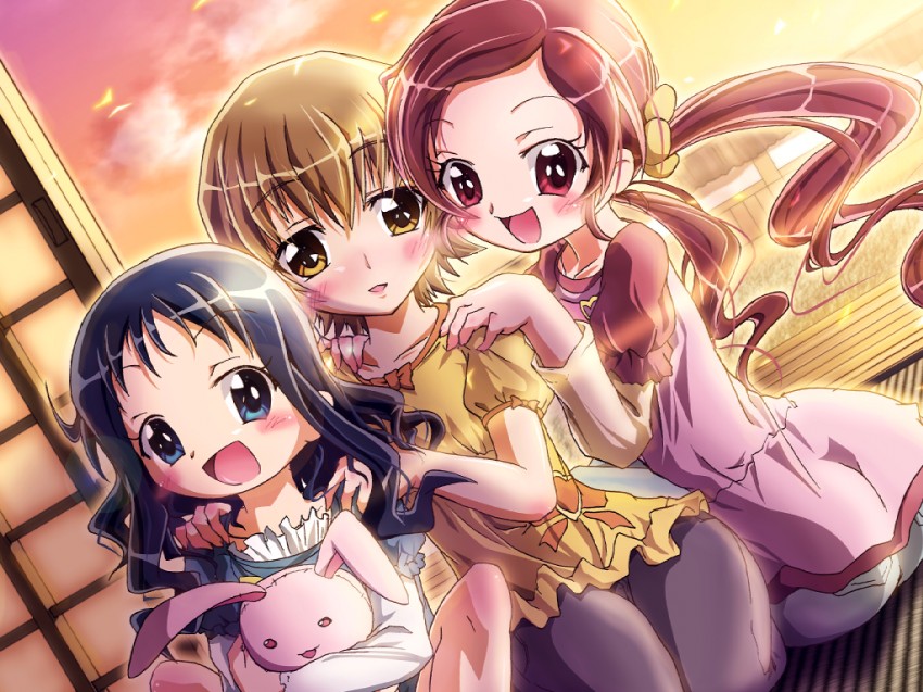 kurumi erika, hanasaki tsubomi, and myoudouin itsuki (precure and 1 more) drawn by inoshishi_(ikatomo)
