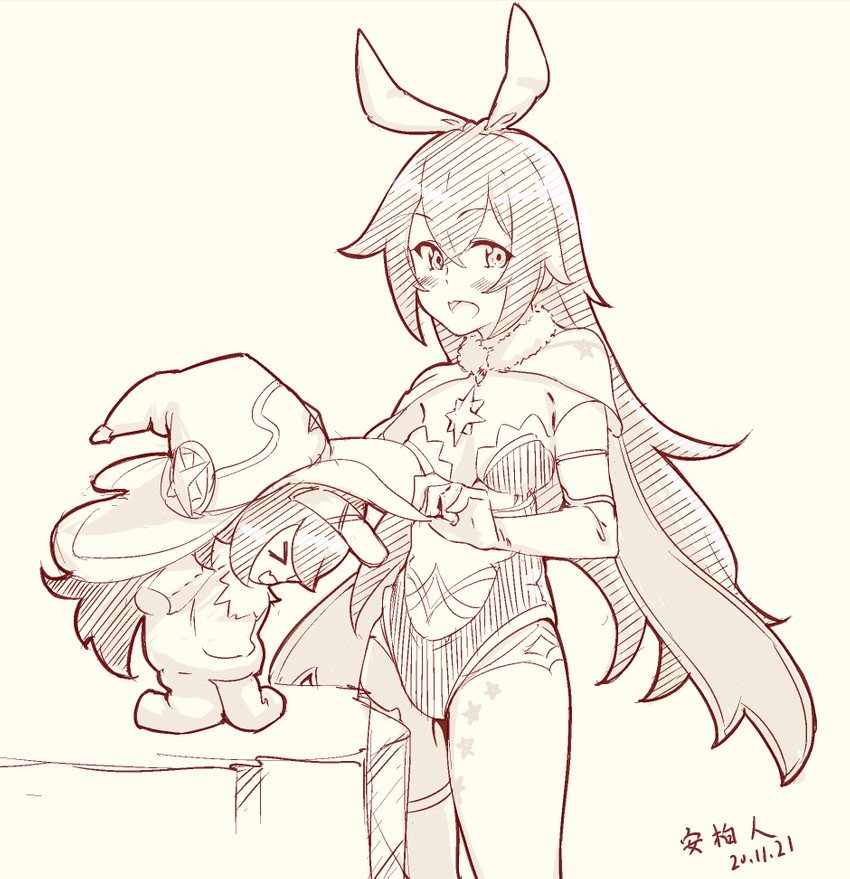 mona, amber, and baron bunny (genshin impact) drawn by tomoaki_(pixiv10339485)
