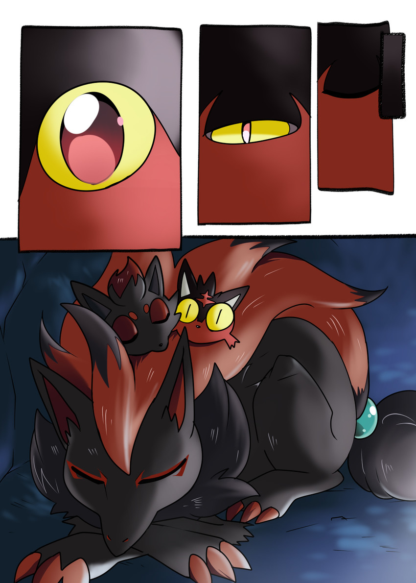 litten, zorua, and zoroark (pokemon) drawn by suan_ringo