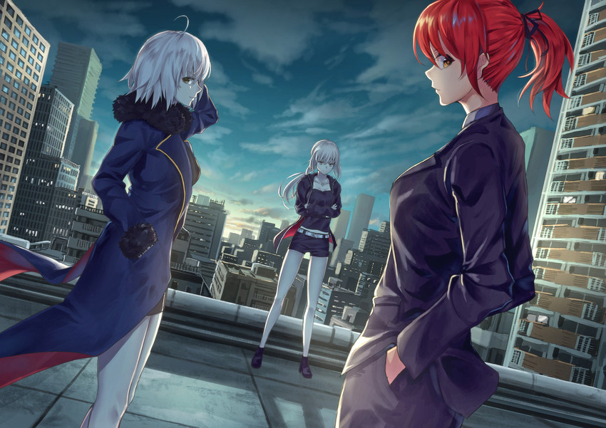 artoria pendragon, fujimaru ritsuka, jeanne d'arc alter, and saber alter (fate and 2 more) drawn by sugi87