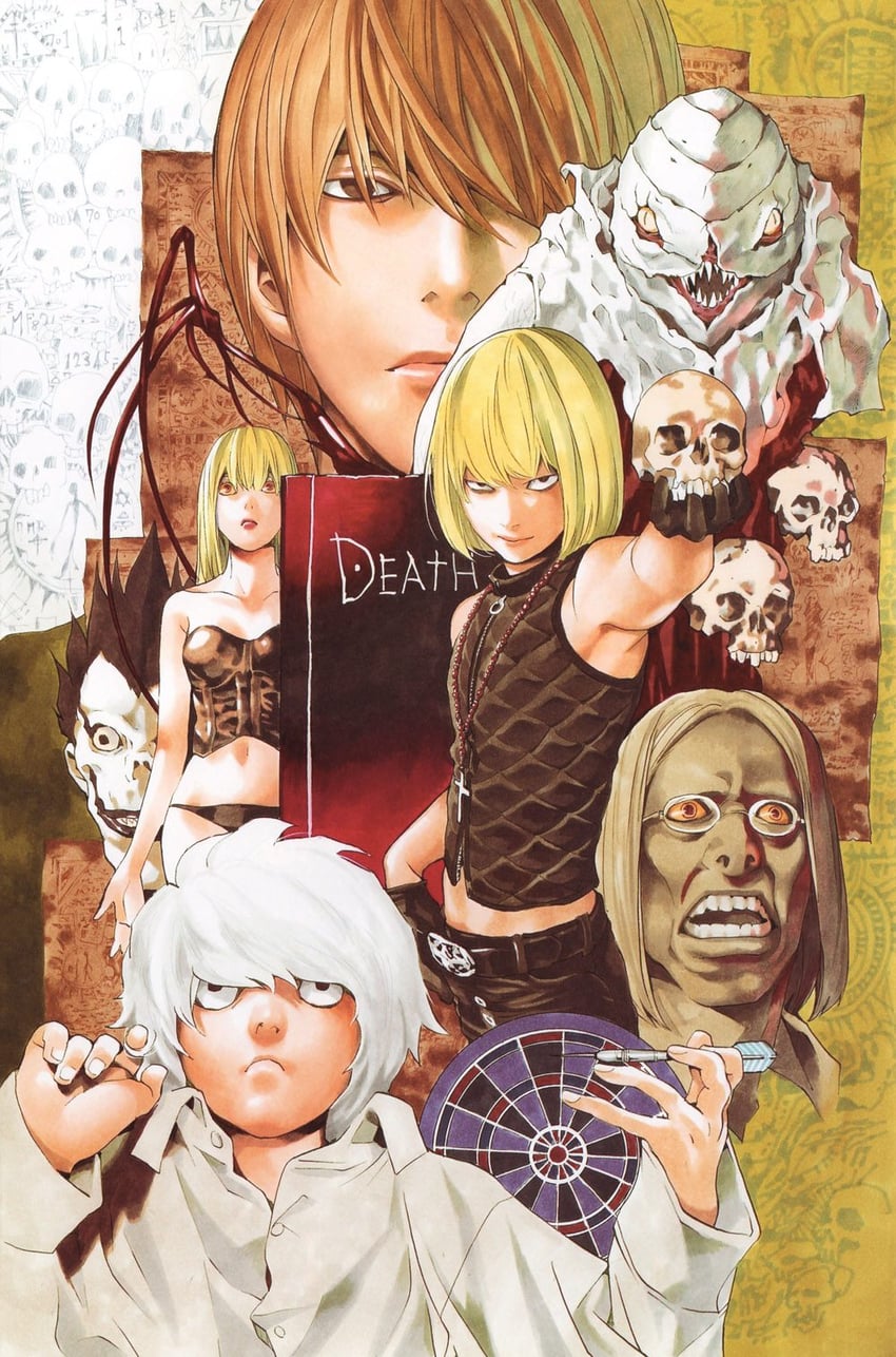 yagami light, amane misa, ryuk, mello, near, and 1 more (death note) drawn by obata_takeshi