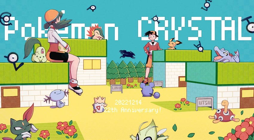 ethan, kris, cyndaquil, chikorita, pichu, and 16 more (pokemon and 1 more) drawn by hsngamess