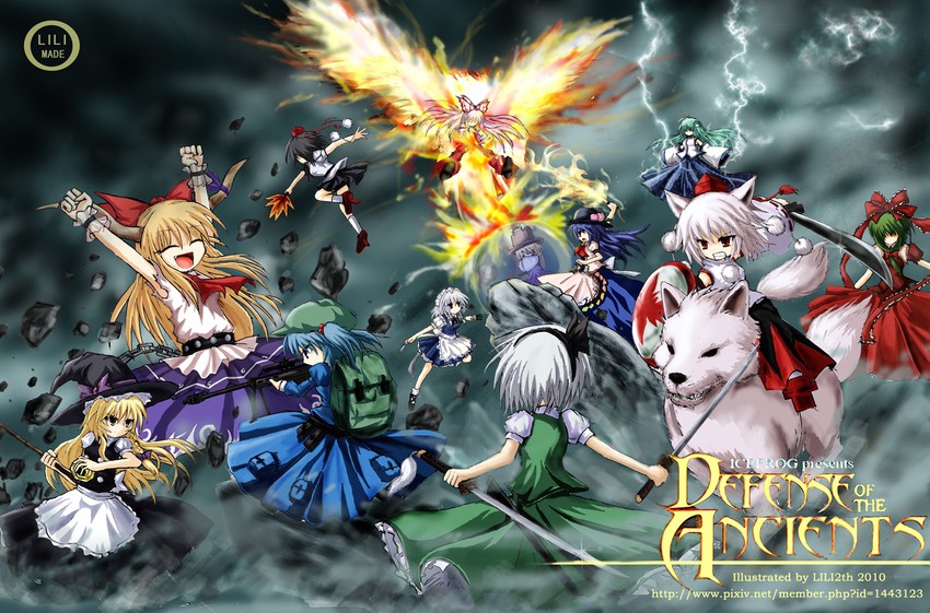 kirisame marisa, izayoi sakuya, kochiya sanae, konpaku youmu, shameimaru aya, and 7 more (touhou and 2 more) drawn by lili2th