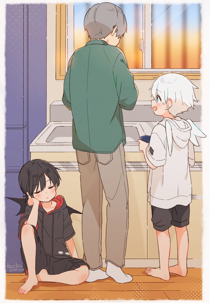 shiro, kuro, and sensei (original) drawn by far_tarooo