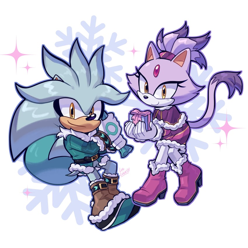 blaze the cat and silver the hedgehog (sonic) drawn by lou_lubally