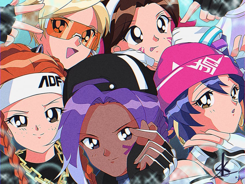 d.va, tracer, sombra, kiriko, brigitte, and 5 more (overwatch and 1 more) drawn by sk_(sk-jp)