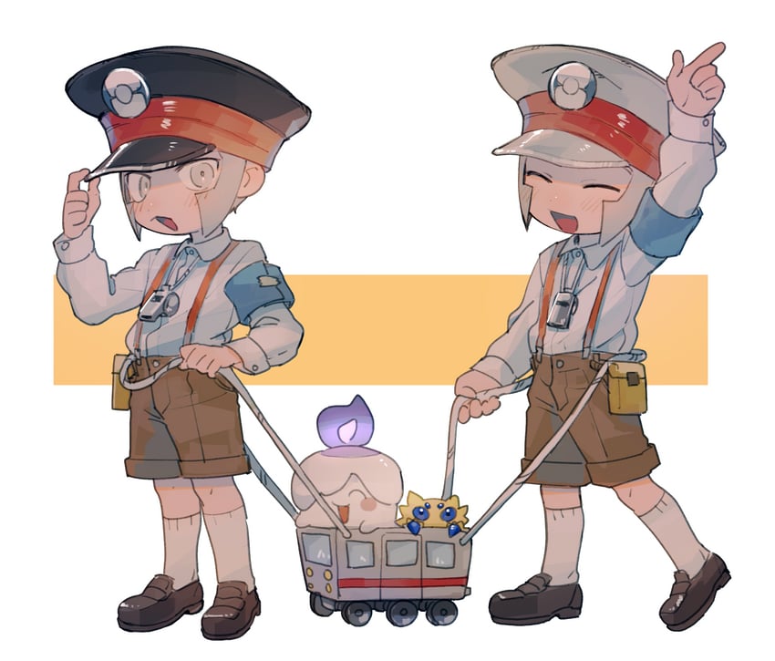 ingo, litwick, emmet, and joltik (pokemon and 1 more) drawn by akamtvahosi