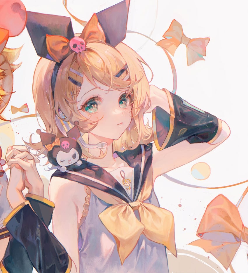 kagamine rin, kagamine len, and kuromi (vocaloid and 2 more) drawn by maccha_(mochancc)