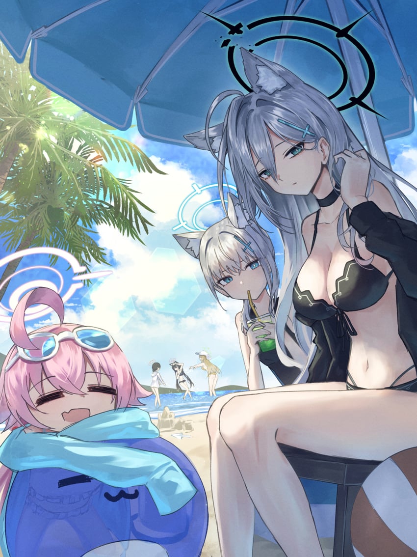 shiroko, hoshino, nonomi, shiroko terror, serika, and 1 more (blue archive) drawn by 3ni3ni