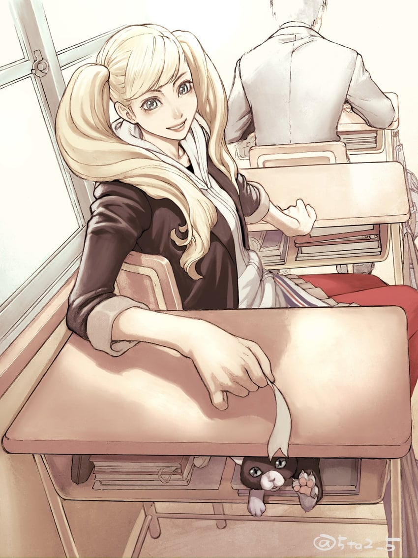 takamaki anne and morgana (persona and 1 more) drawn by 5tatsu