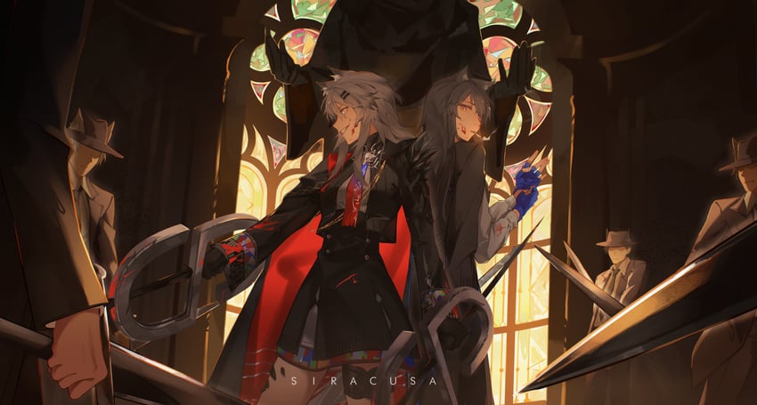 texas, lappland, texas the omertosa, and lappland the decadenza (arknights) drawn by haaahoi