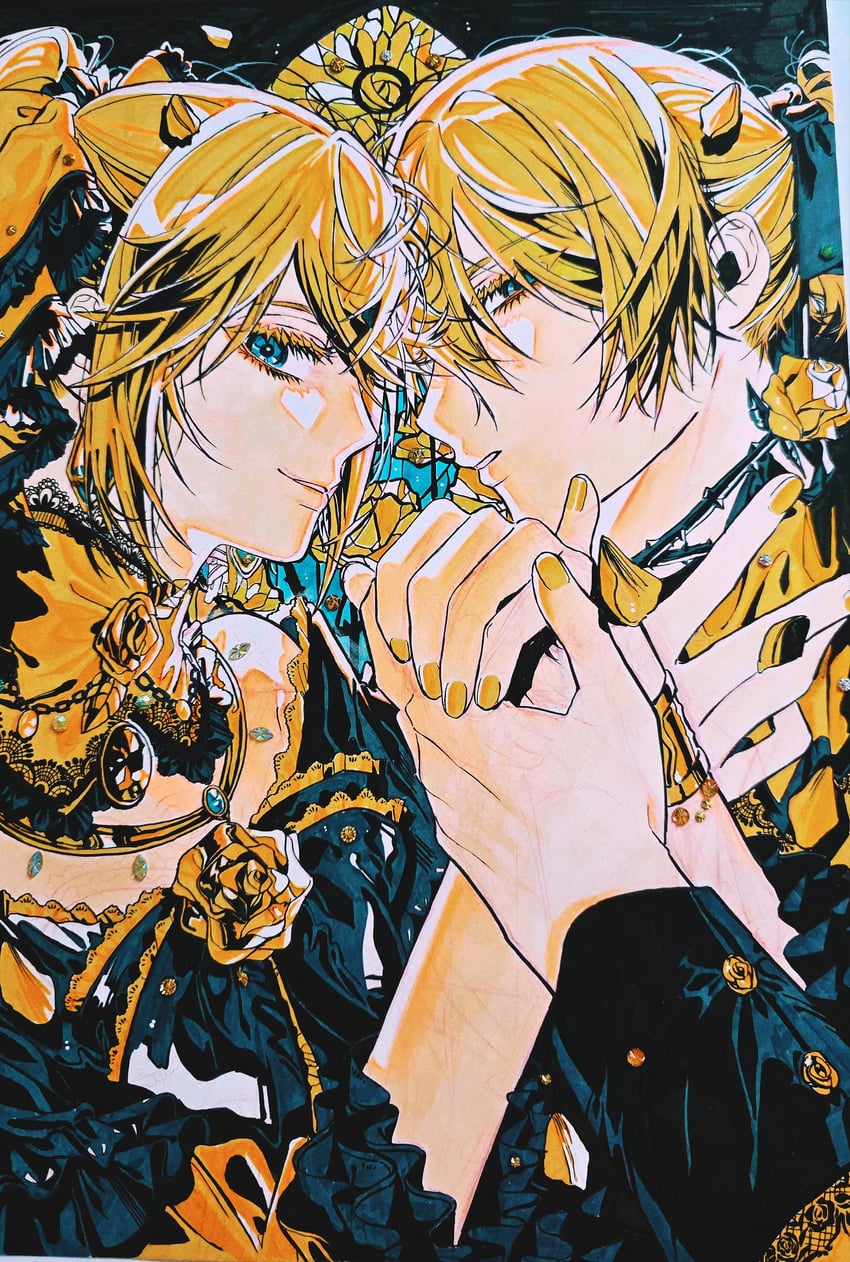 kagamine rin, kagamine len, riliane lucifen d'autriche, and allen avadonia (vocaloid and 3 more) drawn by cuz_39