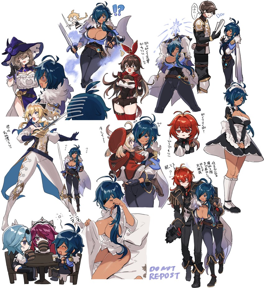klee, eula, jean, diluc, amber, and 3 more (genshin impact) drawn by hayama_eishi