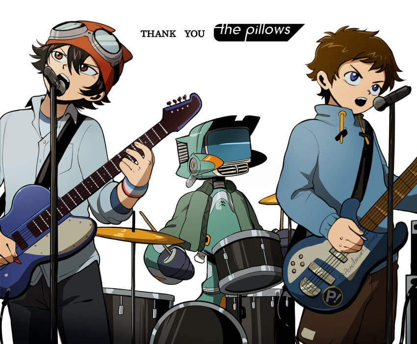nandaba naota, canti, and fujisaki yuusuke (flcl and 2 more) drawn by pencilman_draws