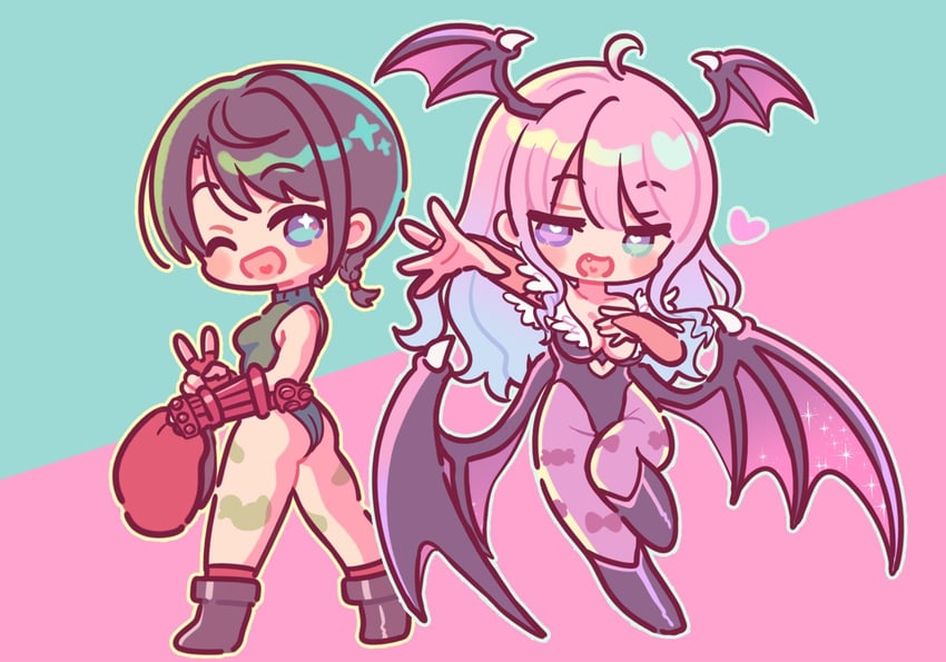 oozora subaru, morrigan aensland, cammy white, and himemori luna (hololive and 3 more) drawn by meopun_(meopen429)