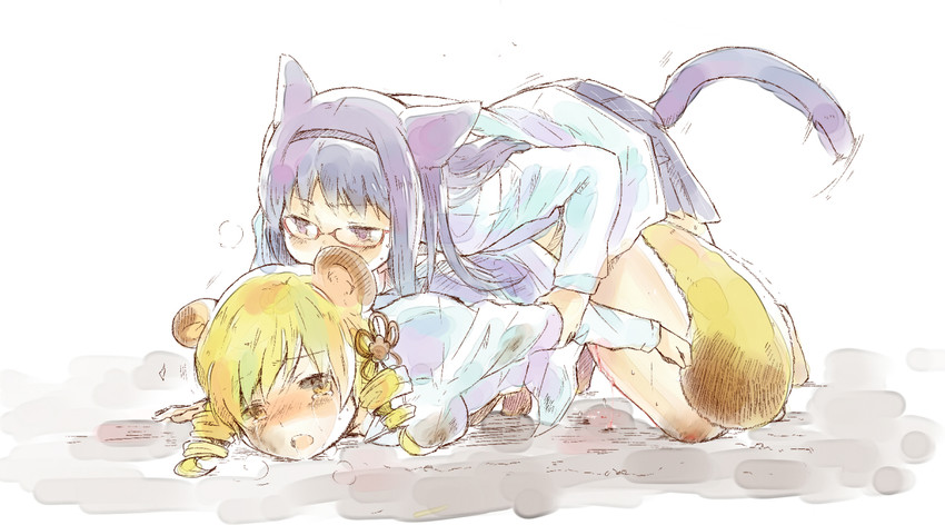 akemi homura and tomoe mami (mahou shoujo madoka magica) drawn by nori_senbei
