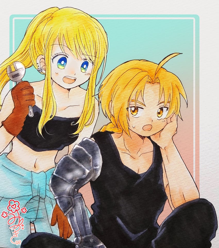 edward elric and winry rockbell (fullmetal alchemist) drawn by fukatsuki_mizuki