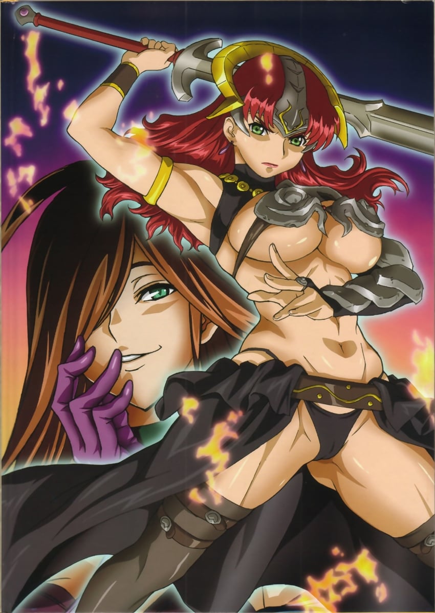 claudette, nyx, flame master nyx, and claudette lord of thundercloud (queen's blade) drawn by kaneko_hiraku