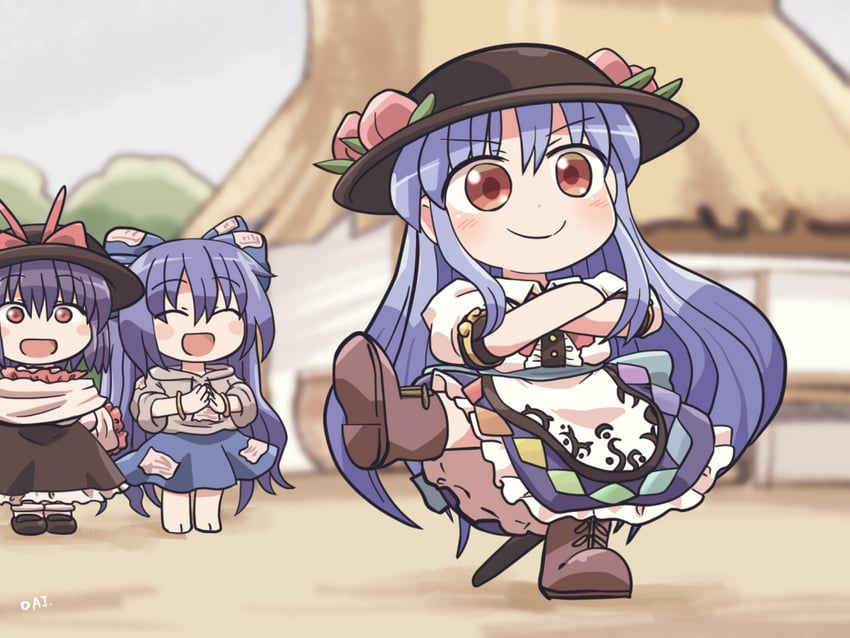hinanawi tenshi, nagae iku, and yorigami shion (touhou) drawn by rokugou_daisuke