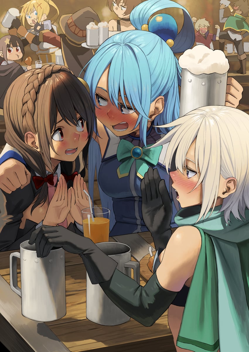 aqua, darkness, satou kazuma, yunyun, komekko, and 2 more (kono subarashii sekai ni shukufuku wo!) drawn by izawa_(bhive003)