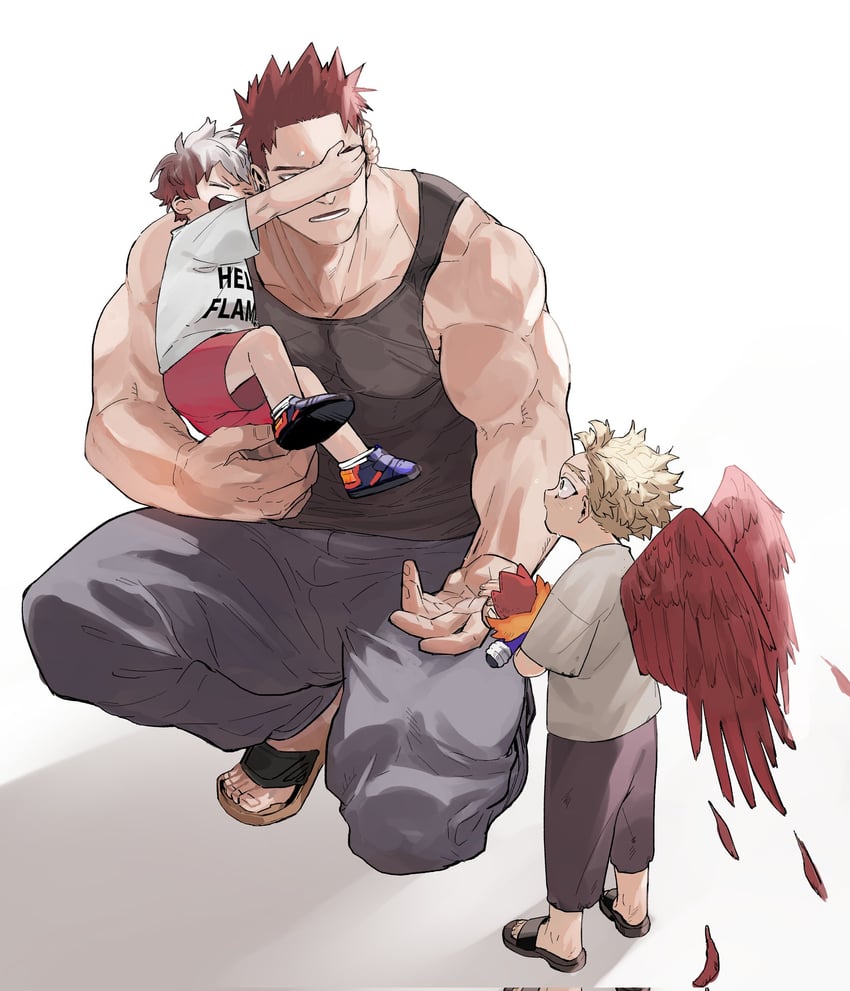 endeavor, hawks, and todoroki touya (boku no hero academia) drawn by migi_(mm86262394)