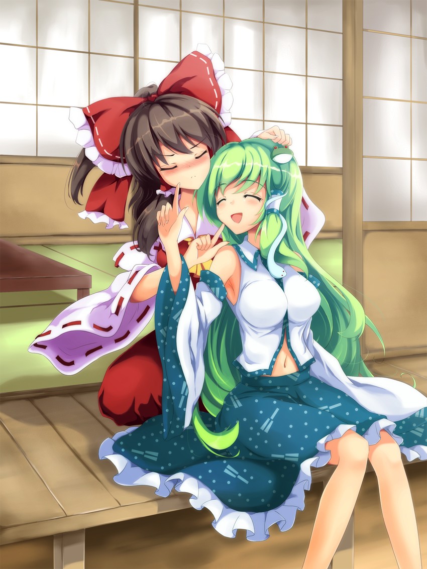hakurei reimu and kochiya sanae (touhou) drawn by flan_(zhd91)