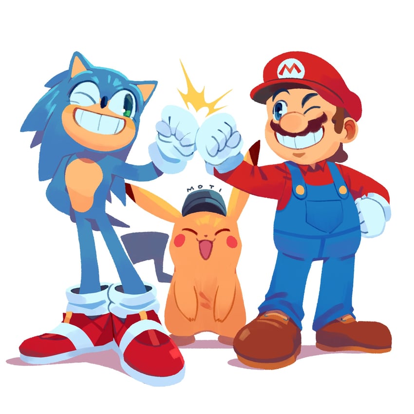 pikachu, mario, sonic the hedgehog, and detective pikachu (pokemon and 5 more) drawn by supsross