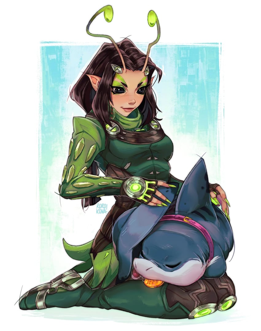 jeff the land shark and mantis (marvel and 2 more) drawn by rorokonaa