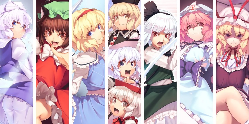 konpaku youmu, alice margatroid, yakumo yukari, saigyouji yuyuko, chen, and 4 more (touhou and 1 more) drawn by kaiza_(rider000)