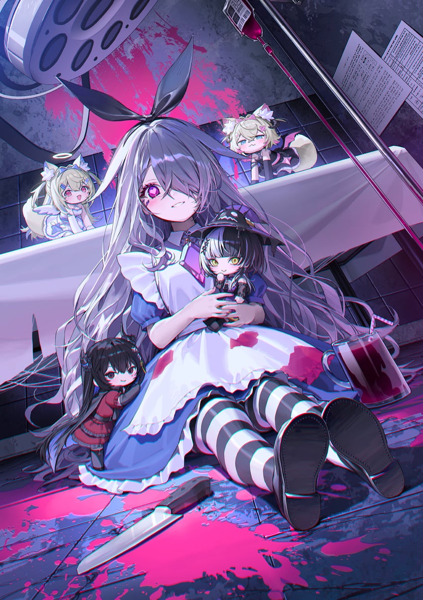 shiori novella, nerissa ravencroft, fuwawa abyssgard, mococo abyssgard, alice, and 1 more (hololive and 2 more) drawn by kitada_mo
