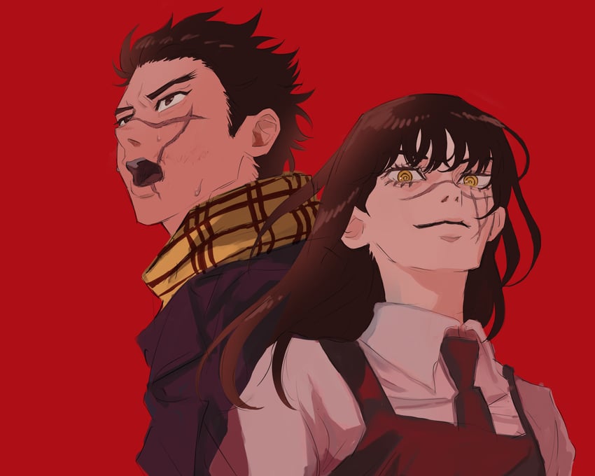 yoru and sugimoto saichi (chainsaw man and 1 more) drawn by cement_mori