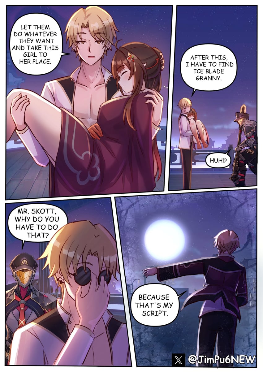 lingsha, skott, and ipc grunt (honkai and 1 more) drawn by jimpu6