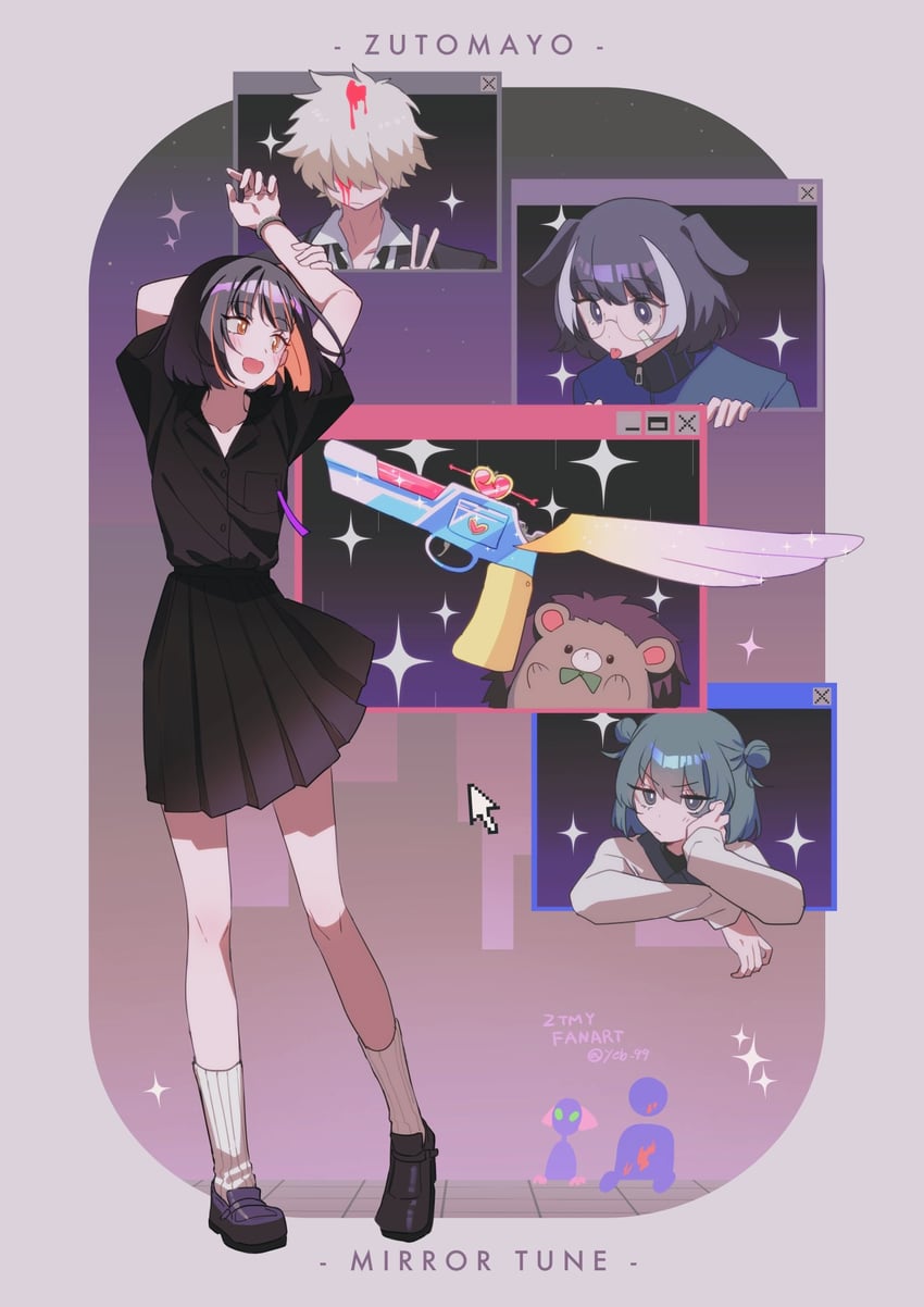 nira-chan, uniguri, choucho, aca-ne, and gray-kun (zutto mayonaka de ii no ni and 1 more) drawn by kaiya