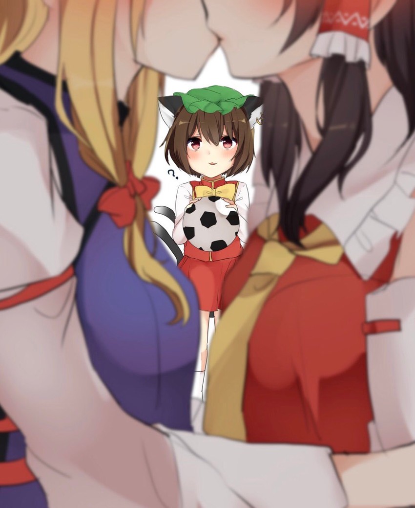 hakurei reimu, yakumo yukari, and chen (touhou) drawn by karasusou_nano