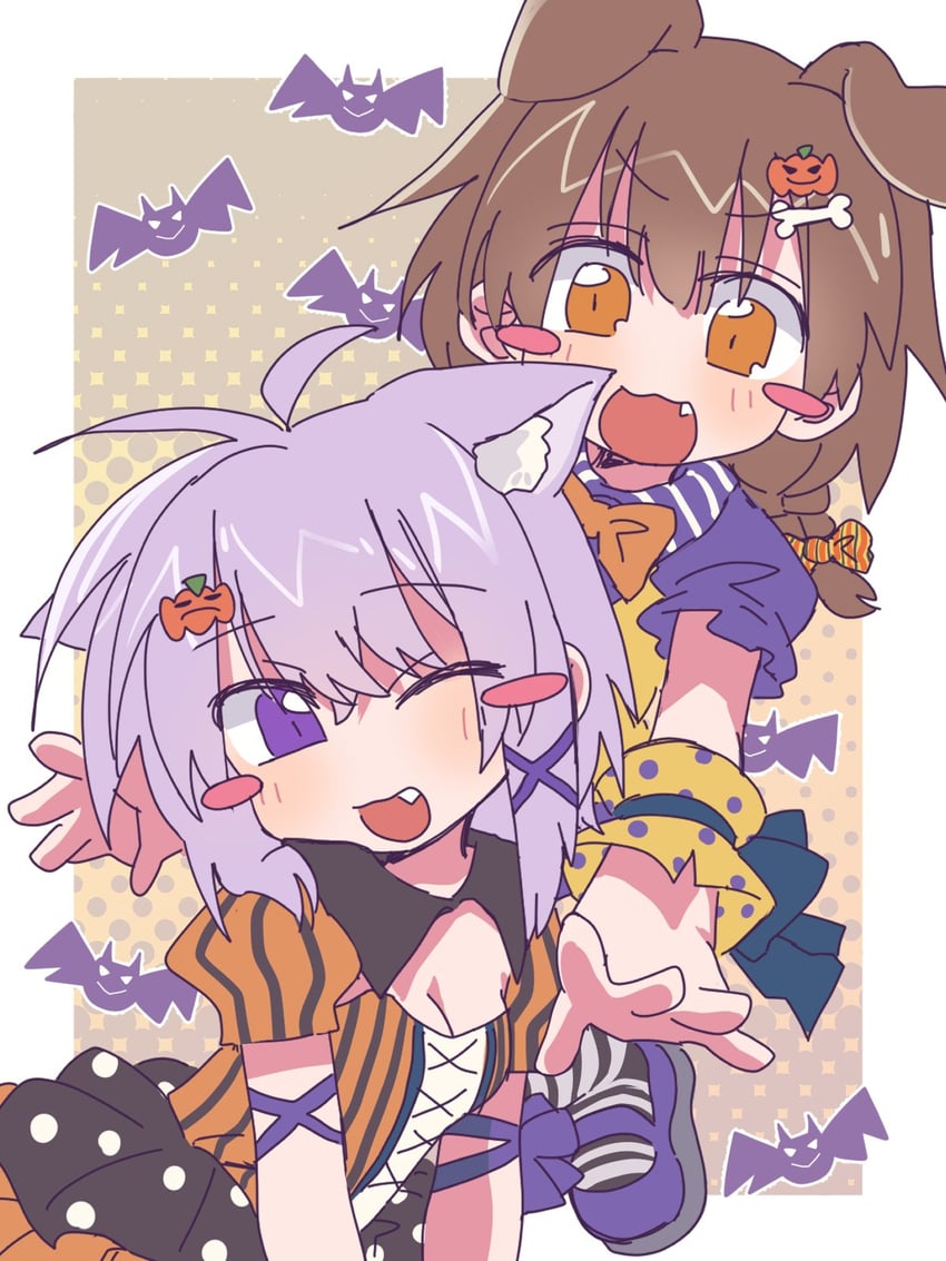 nekomata okayu and inugami korone (hololive) drawn by nm_shirasu