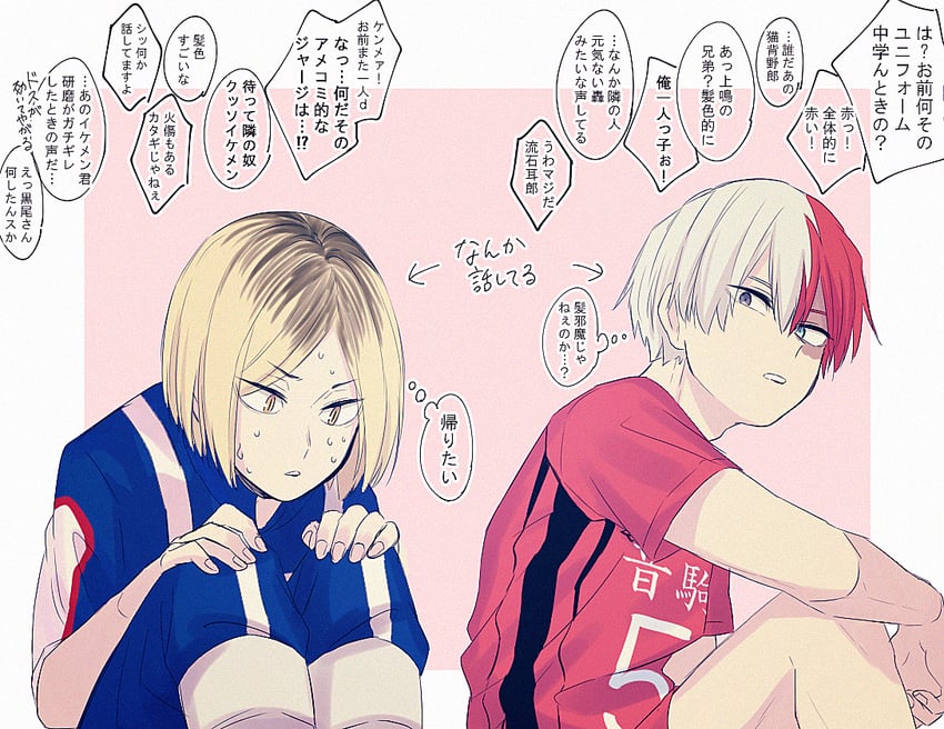 todoroki shoto and kozume kenma (boku no hero academia and 1 more) drawn by rumos_115