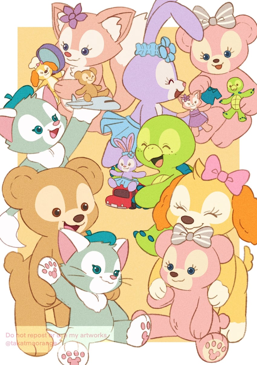 duffy the disney bear, shelliemay, stellalou, gelatoni, cookieann, and 2 more (duffy and friends) drawn by takatmaorange
