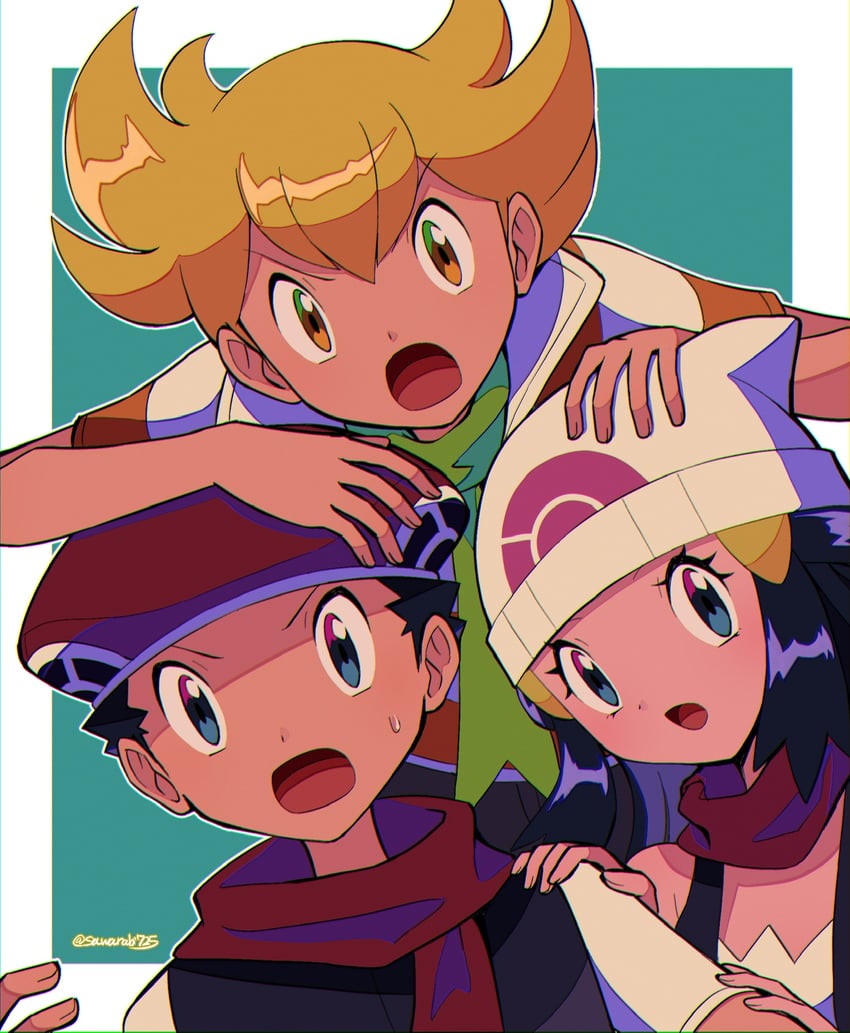 dawn, lucas, and barry (pokemon and 1 more) drawn by sawarabi_(sawarabi725)
