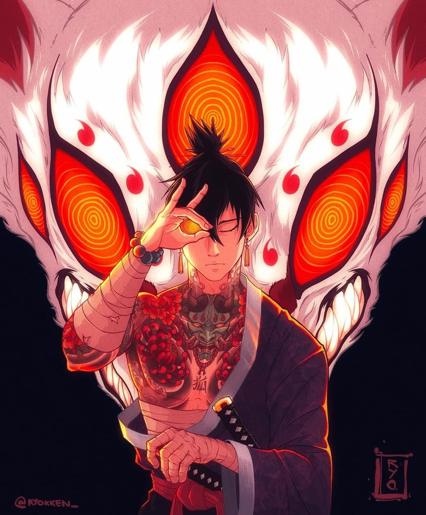 hayakawa aki and fox devil (chainsaw man) drawn by ryokken